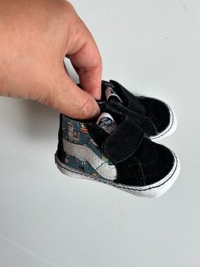 Vans Baby Shoes Size 1 Hook Loop Black Suede Infant Sneakers